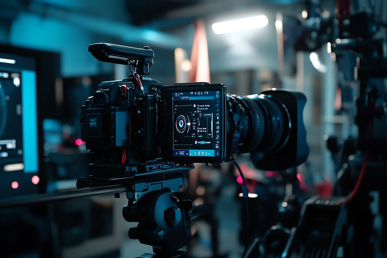 Ein Bild zeigt verschiedene Arten von Unternehmensfilmen auf einem Bildschirm. Zu sehen sind ein klassischer Imagefilm, Produktfilme, Erklärfilme und Recruitingfilme, die jeweils durch kurze Beschreibungen und Schemas erläutert werden. Symbole wie Kameras und Pop-ups verdeutlichen die Vielfalt und Funktion der Filme im Unternehmenskontext.